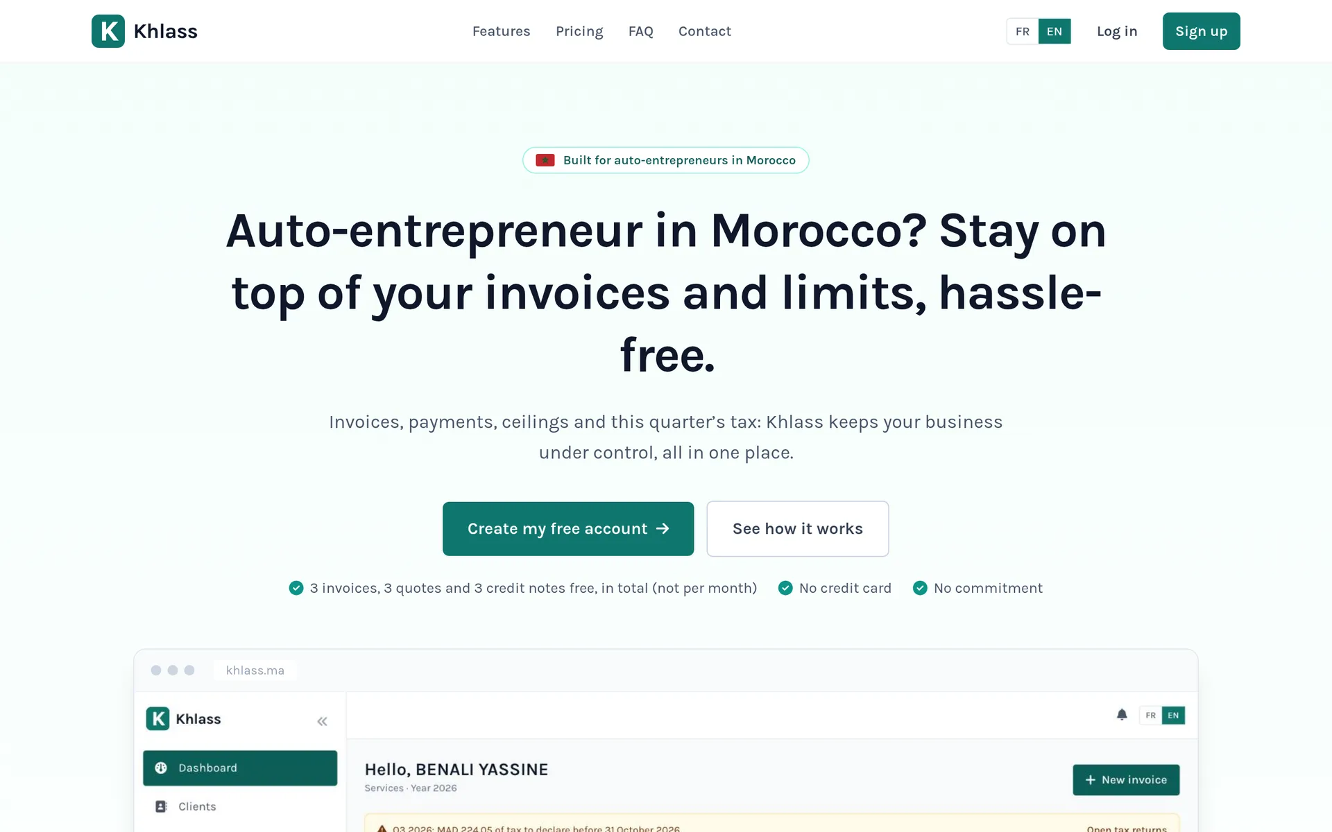 The Khlass landing page