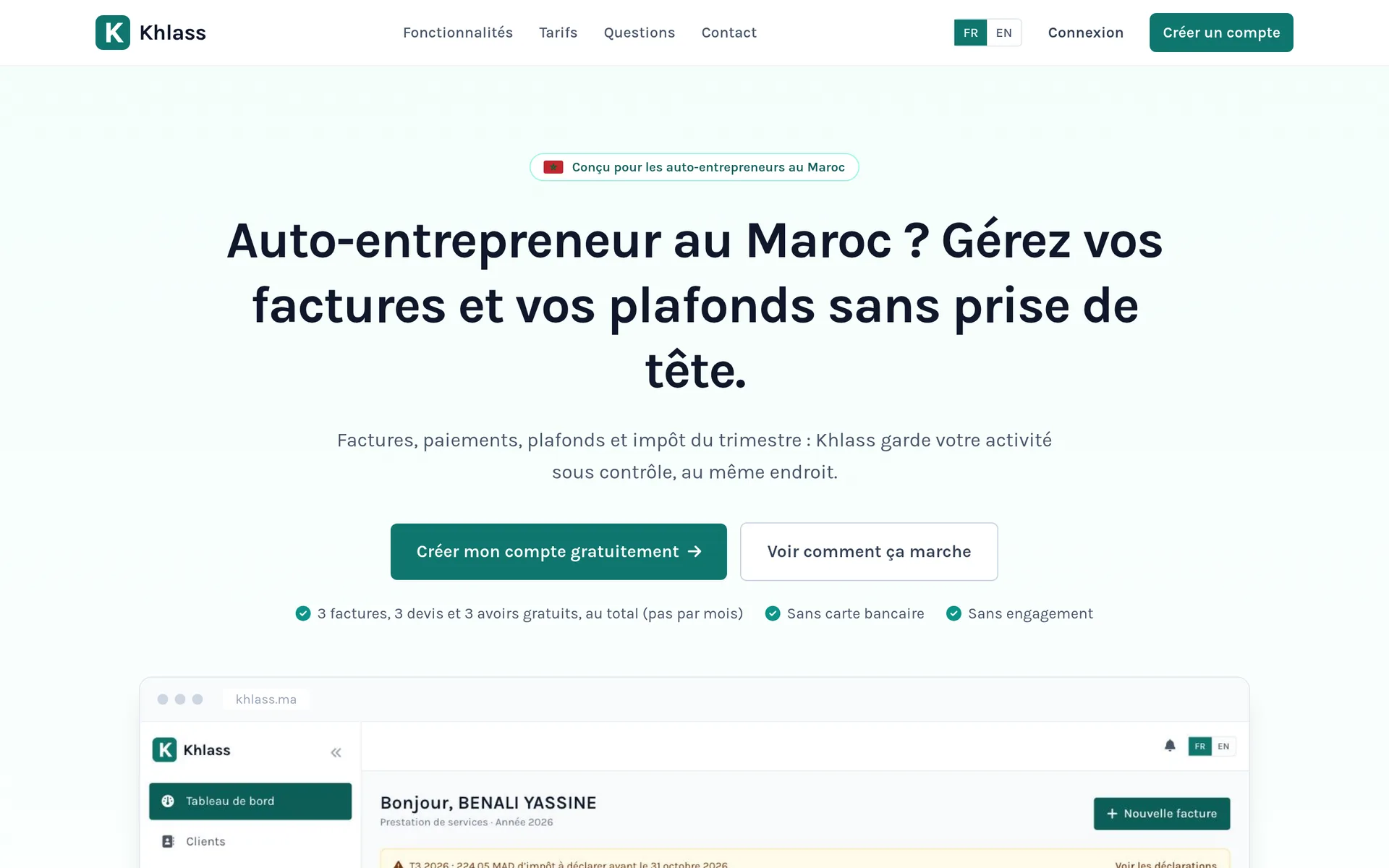 La page d’accueil de Khlass